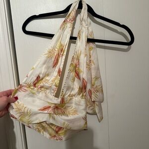 Tropical Leaf Print Halter Crop Top
